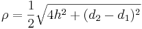 \rho=\frac{1}{2}\sqrt{4h^2+(d_2-d_1)^2}