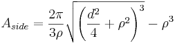 A_{side}=\frac{2\pi}{3\rho}\sqrt{\left ( \frac{d^2}{4}+\rho^2\right )^3}-\rho^3