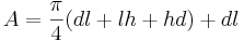 A=\frac{\pi}{4}(dl+lh+hd)+dl