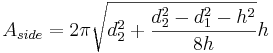 A_{side}=2\pi \sqrt{d_2^2+\frac{d_2^2-d_1^2-h^2}{8h}}h