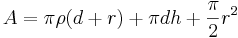 A=\pi \rho(d+r)+\pi dh+\frac{\pi}{2}r^2