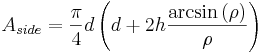 A_{side}=\frac{\pi}{4}d\left (d+2h\frac{\arcsin{(\rho)}}{\rho}\right )