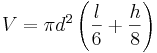 V=\pi d^2\left (\frac{l}{6}+\frac{h}{8}\right )