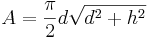 A=\frac{\pi}{2}d\sqrt{d^2+h^2}