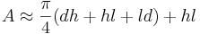A\approx\frac{\pi}{4}(dh+hl+ld)+hl